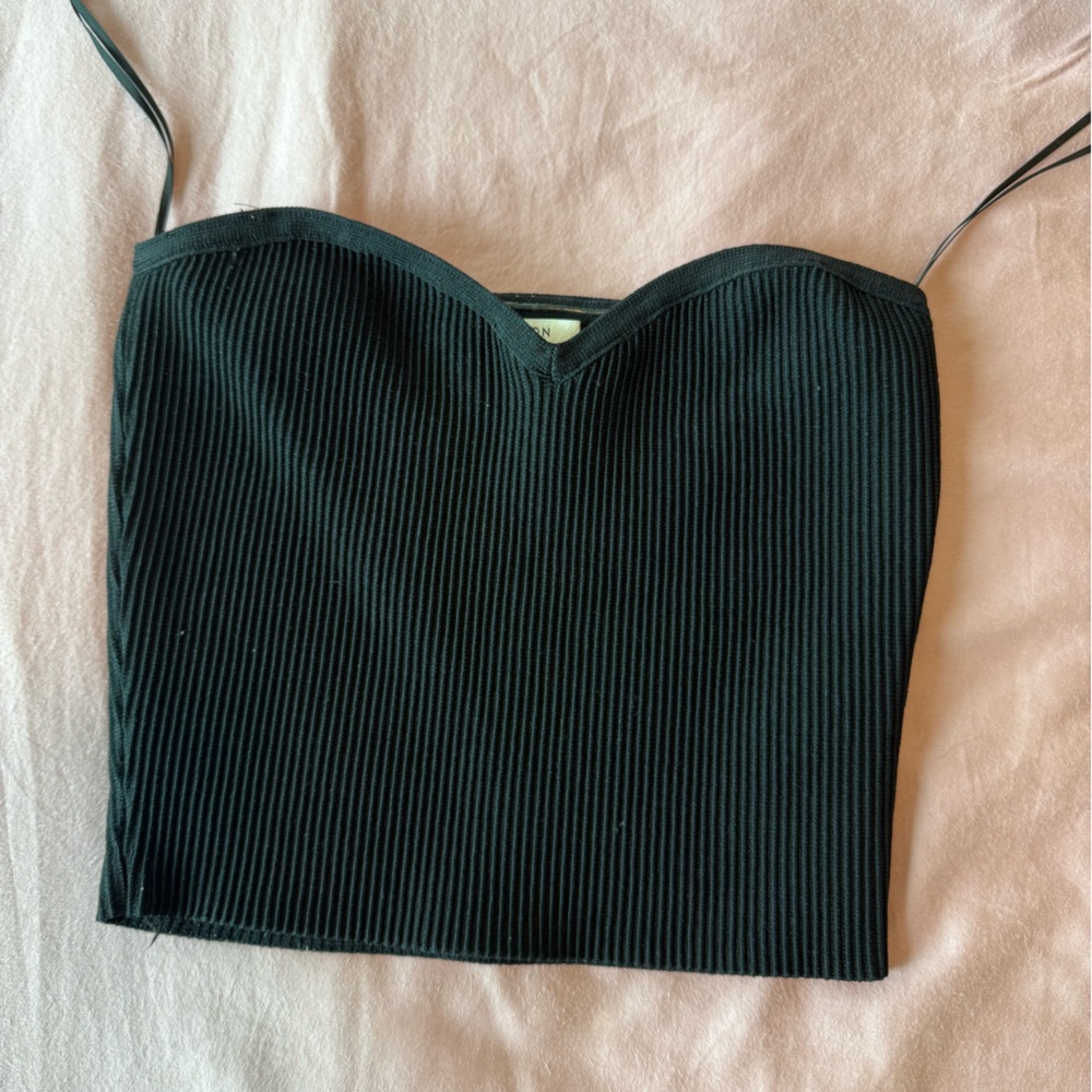 Aritzia Black Ribbed Bustier Top with Removable Straps